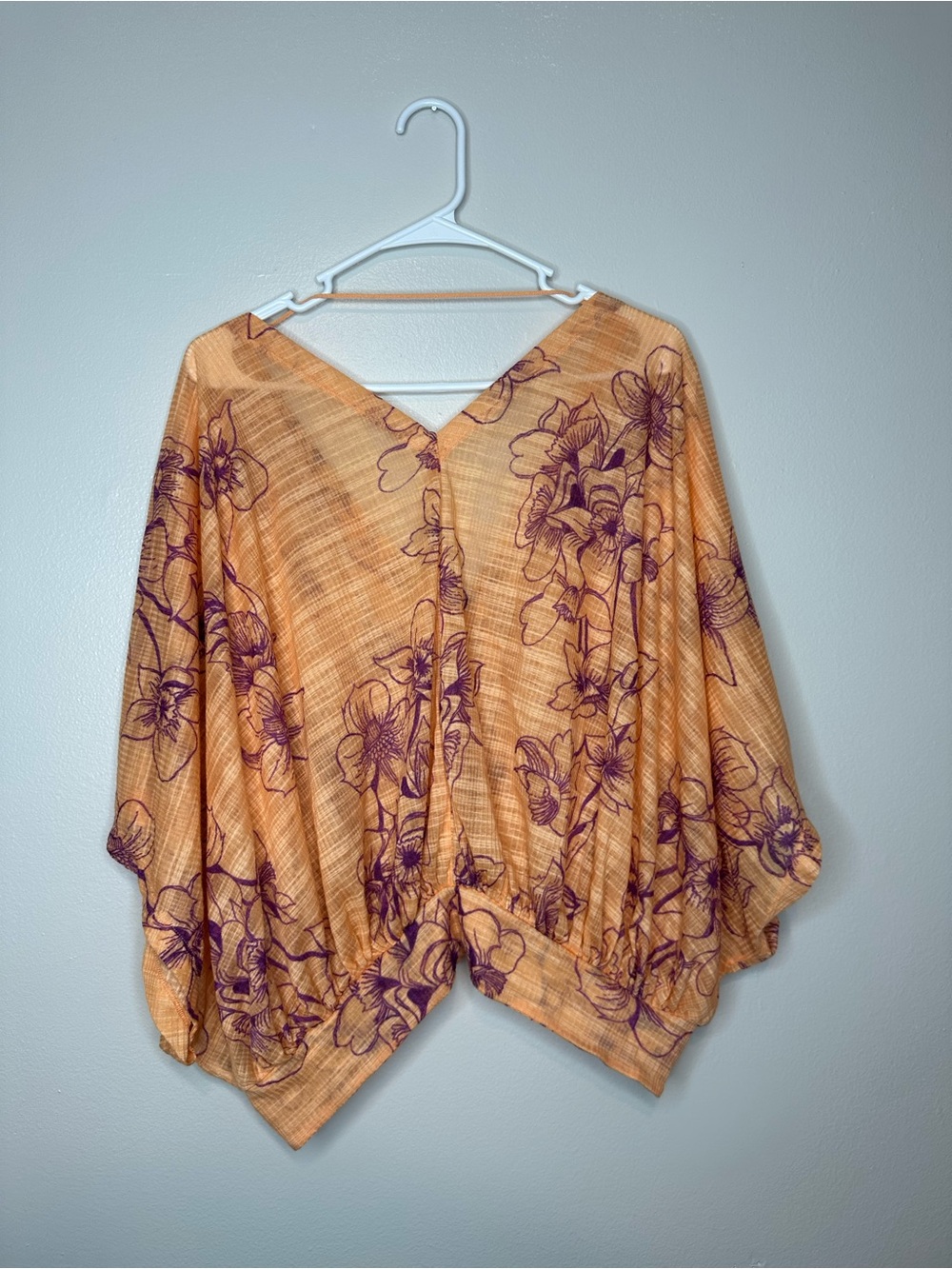Free People One Dance Floral Print V-Neck Cropped Blouse Coral Sz L - Picture 5 of 7